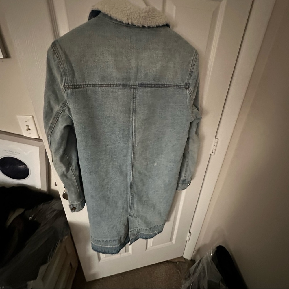 Pistola Blue Denim Long Jacket with White Sherpa Lining - Picture 12 of 15